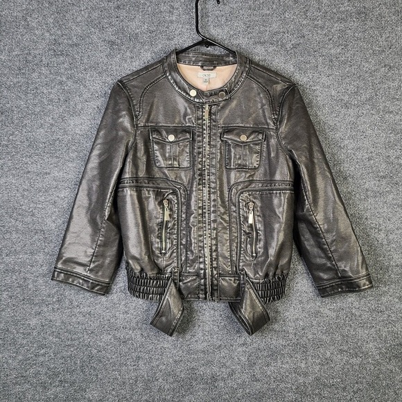 Caché Jackets & Blazers - Cache Vegan Leather Jacket Women's M Black 3/4 Sleeve Moto Bomber